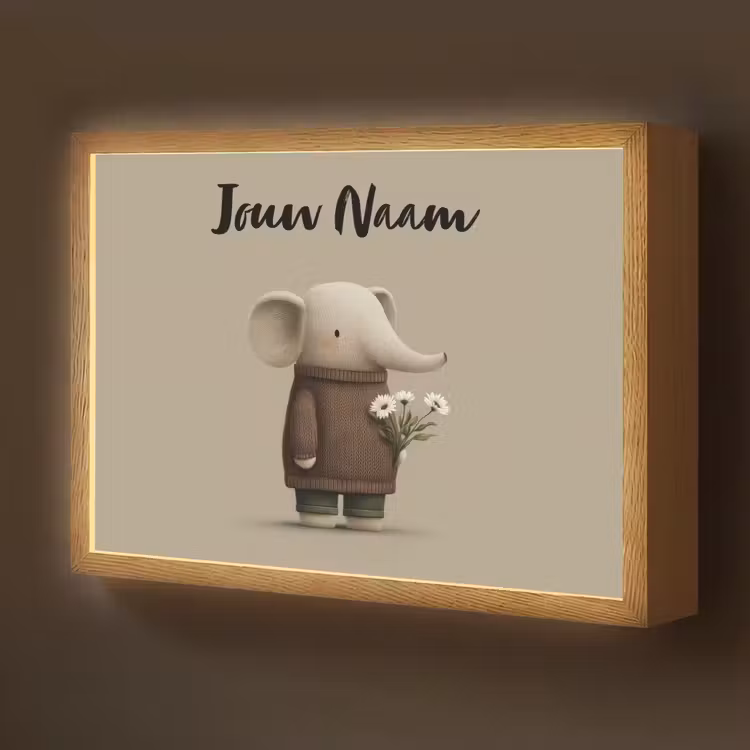 Lightbox - Wandlamp kinderkamer met naam - Olifant - Witte bloemen - Kindvriendelijk — 1