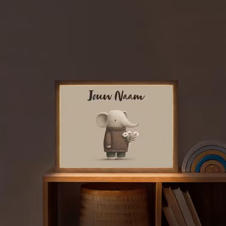 Lightbox - Wandlamp kinderkamer met naam - Olifant - Witte bloemen - Kindvriendelijk — 2