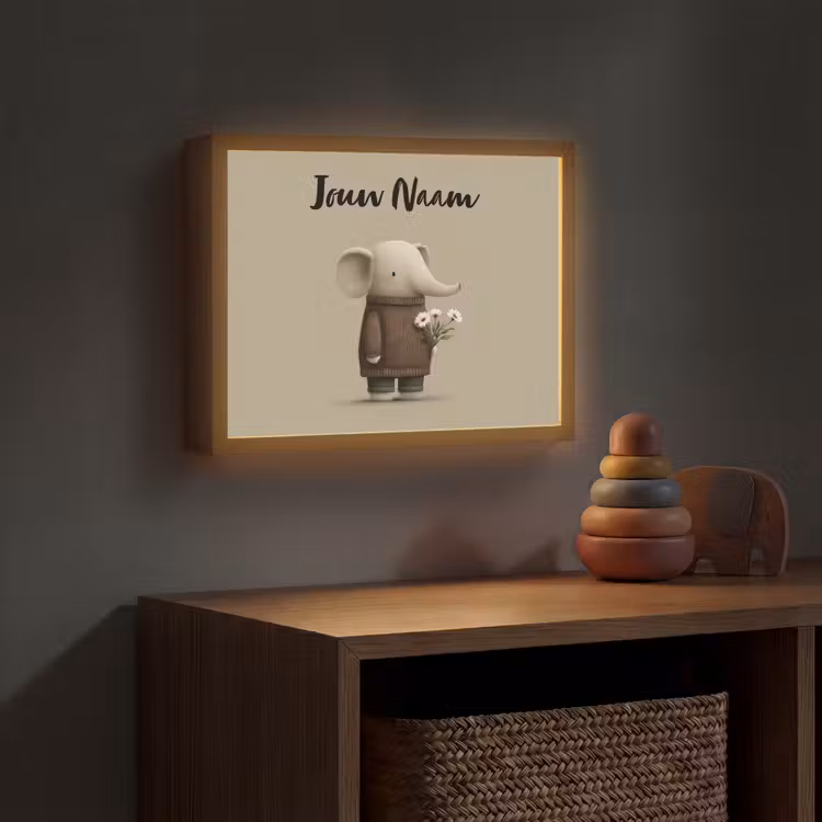 Lightbox - Wandlamp kinderkamer met naam - Olifant - Witte bloemen - Kindvriendelijk — 4