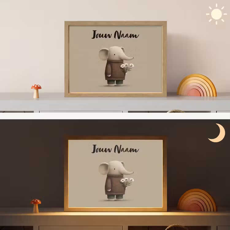 Lightbox - Wandlamp kinderkamer met naam - Olifant - Witte bloemen - Kindvriendelijk — 6