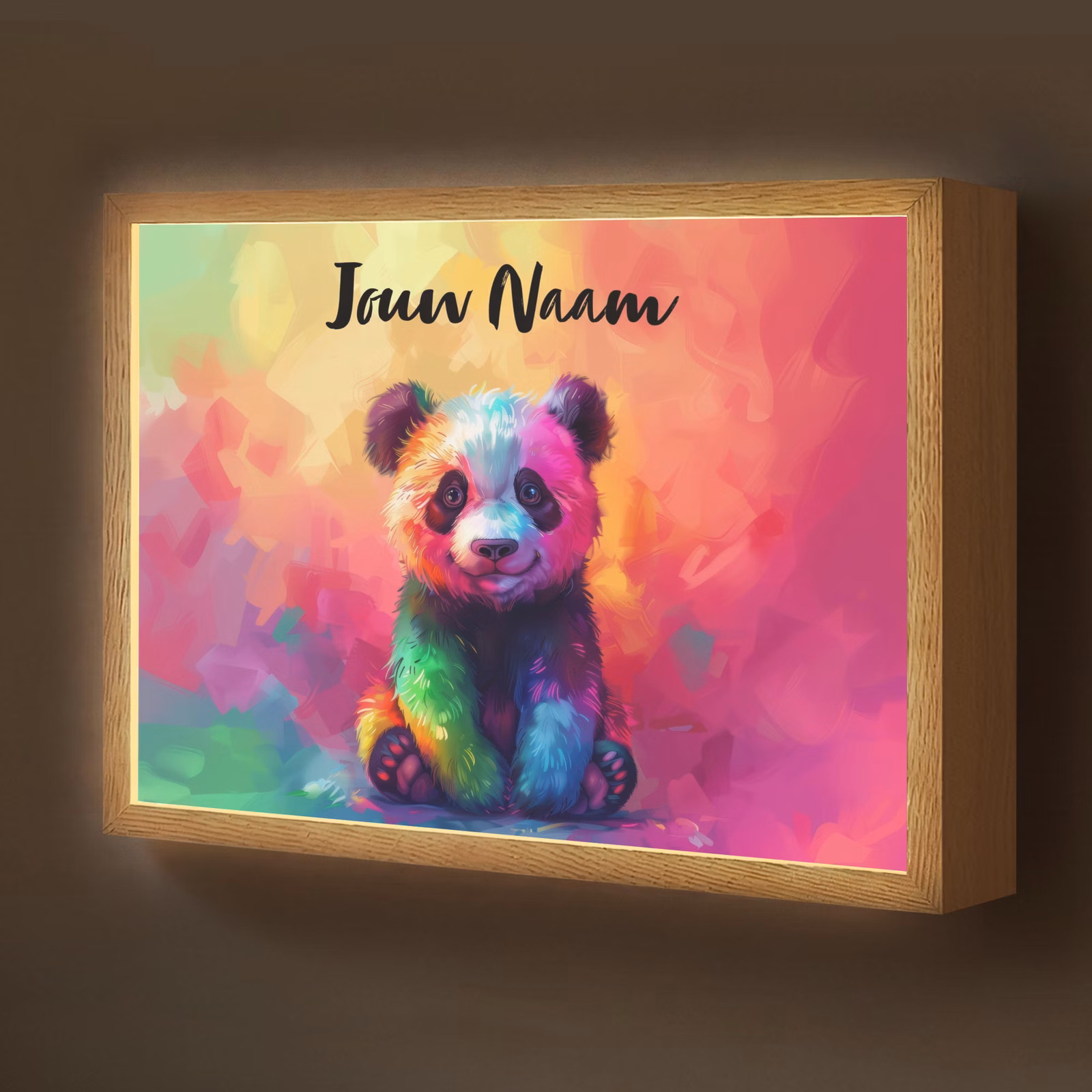 Lightbox - Wandlamp kinderkamer met naam - Panda - Dieren - Kleurrijk - Neon — 1