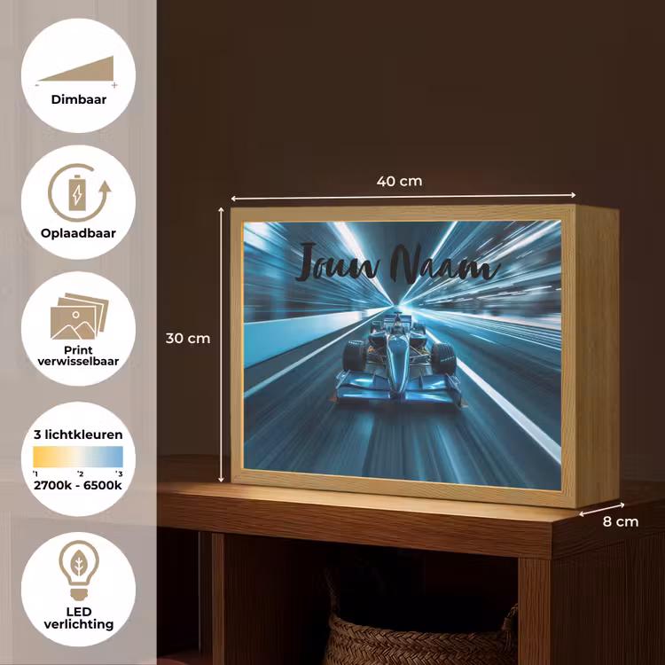 Lightbox - Wandlamp kinderkamer met naam - Race - Auto - Formule 1 - Jongens - Blauw — 10
