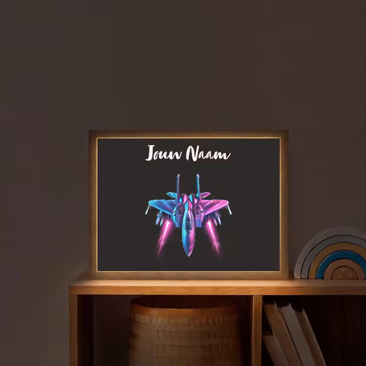 Lightbox - Wandlamp kinderkamer met naam - Straaljager - Blauw - Kleuren - Jongens - Zwart — 2