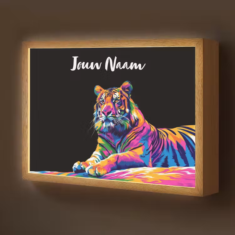 Lightbox - Wandlamp kinderkamer met naam - Tijger - Kleurrijk - Dieren - Zwart - Neon — 1