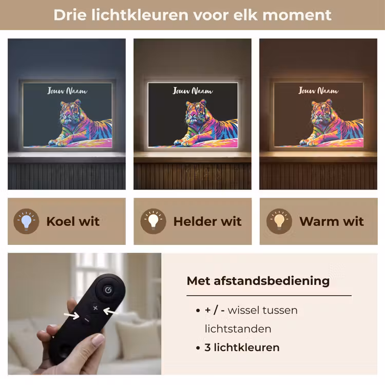 Lightbox - Wandlamp kinderkamer met naam - Tijger - Kleurrijk - Dieren - Zwart - Neon — 8
