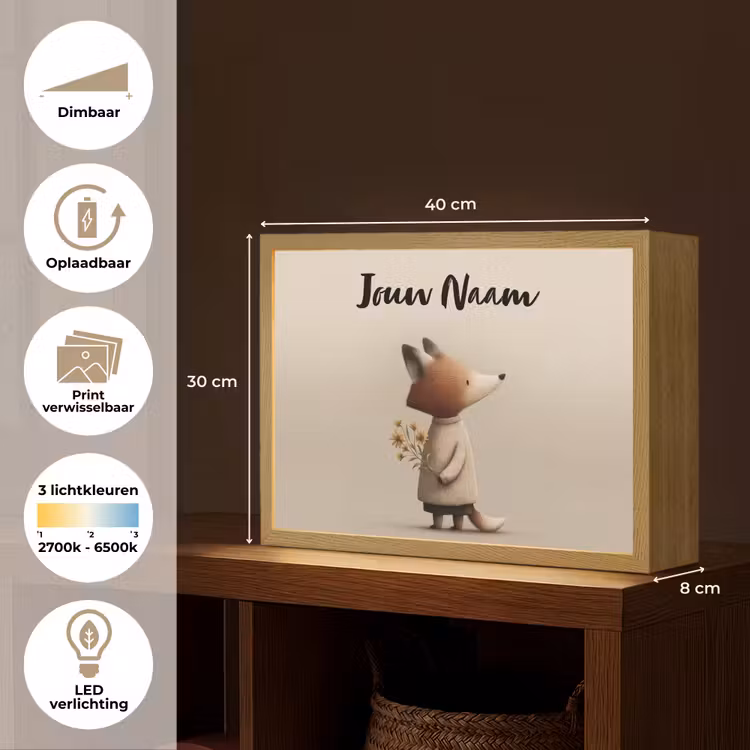 Lightbox - Wandlamp kinderkamer met naam - Vos - Gele bloemen - Minimalistisch — 10