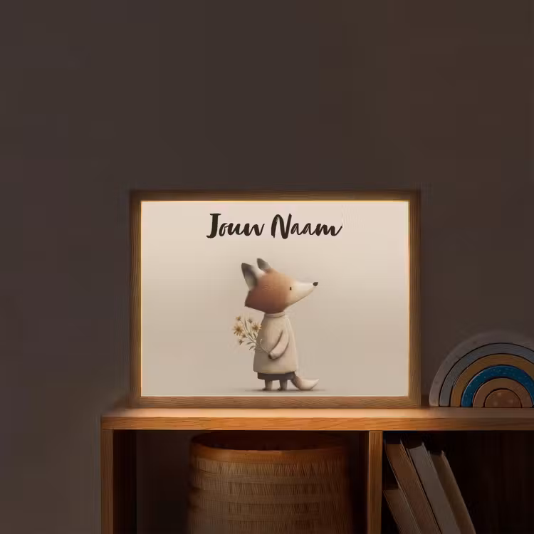 Lightbox - Wandlamp kinderkamer met naam - Vos - Gele bloemen - Minimalistisch — 2