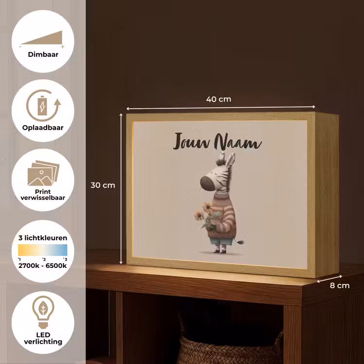 Lightbox - Wandlamp kinderkamer met naam - Zebra - Zonnebloemen - Warm — 10