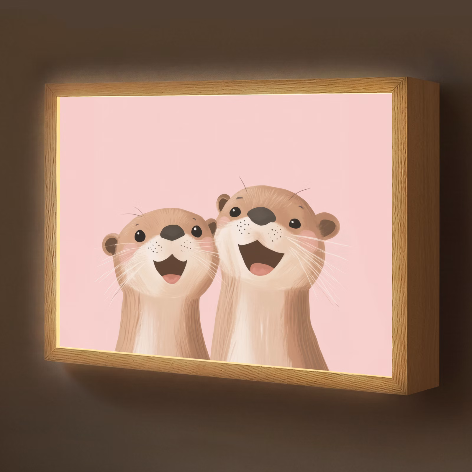 Lightbox - Wandlamp kinderkamer - Otters - Glimlach - Bruin — 1