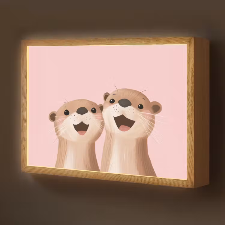 Lightbox - Wandlamp kinderkamer - Otters - Glimlach - Bruin — 1