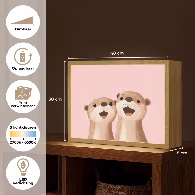Lightbox - Wandlamp kinderkamer - Otters - Glimlach - Bruin — 10
