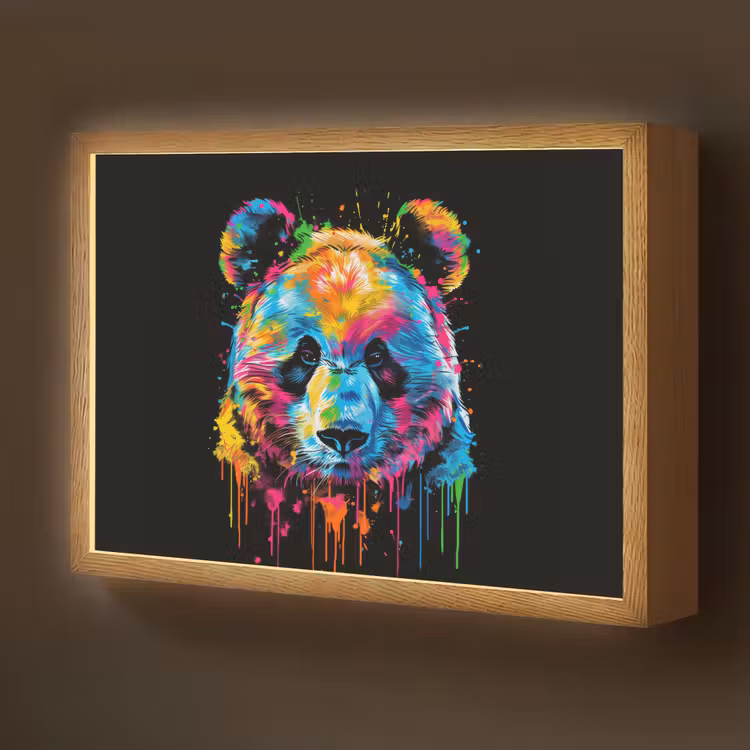 Lightbox - Wandlamp kinderkamer - Panda - Dieren - Kleur - Verf - Zwart — 1
