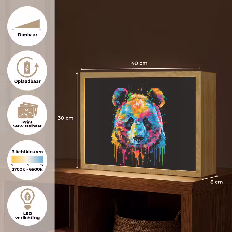 Lightbox - Wandlamp kinderkamer - Panda - Dieren - Kleur - Verf - Zwart — 10