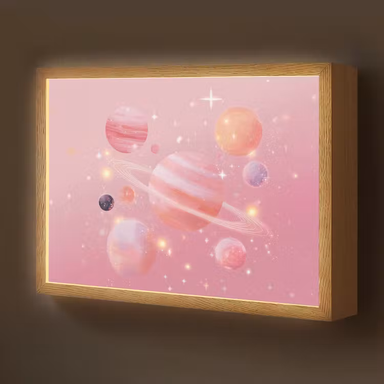 Lightbox - Wandlamp kinderkamer - Planeten - Roze - Sterren — 1