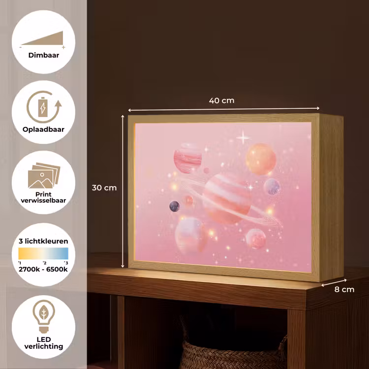 Lightbox - Wandlamp kinderkamer - Planeten - Roze - Sterren — 10
