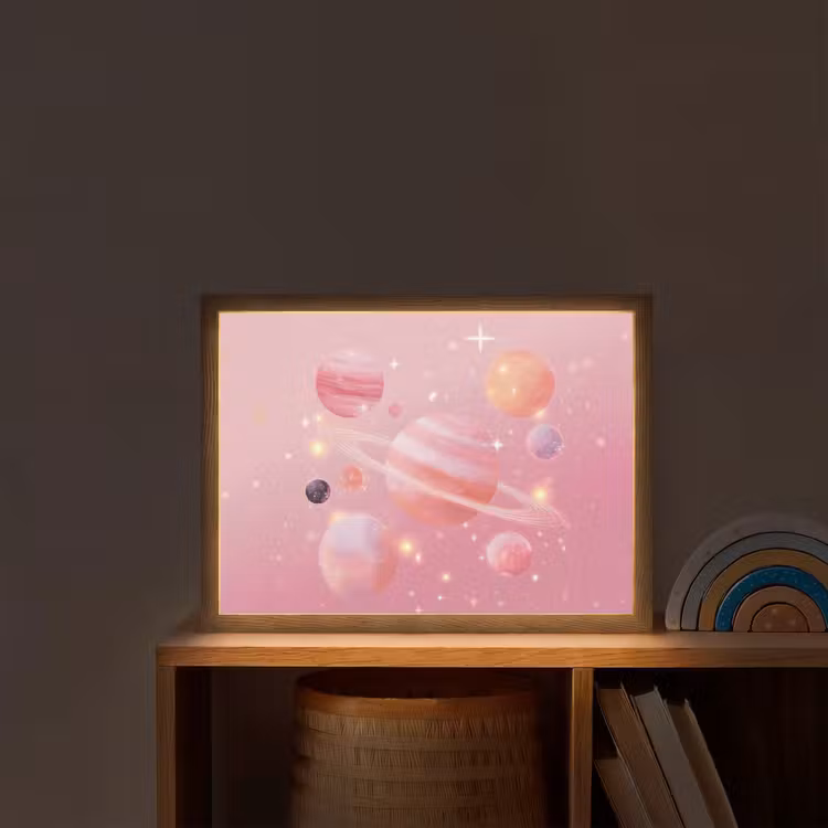 Lightbox - Wandlamp kinderkamer - Planeten - Roze - Sterren — 2