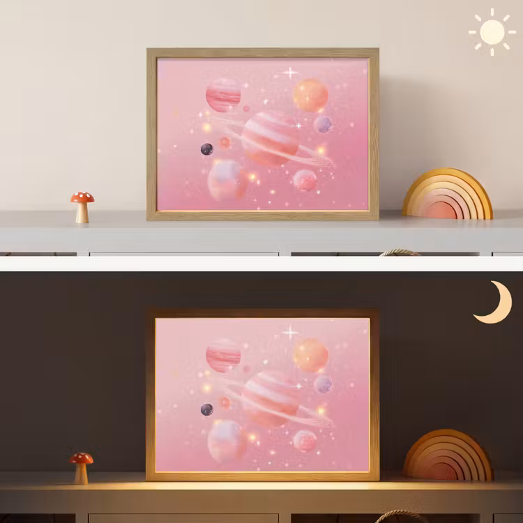 Lightbox - Wandlamp kinderkamer - Planeten - Roze - Sterren — 6
