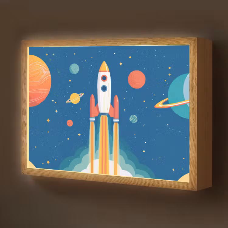 Lightbox - Wandlamp kinderkamer - Raket - Planeten - Ruimte — 1