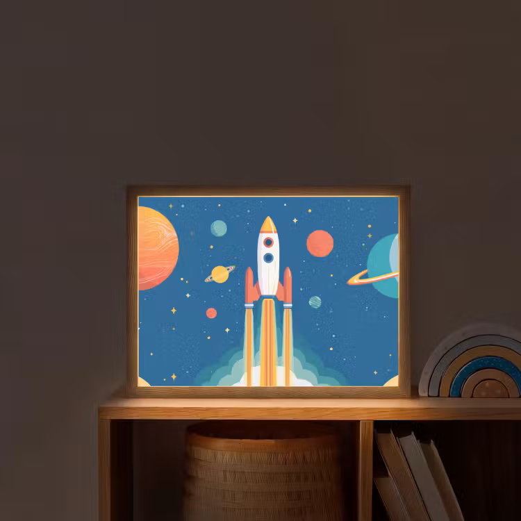 Lightbox - Wandlamp kinderkamer - Raket - Planeten - Ruimte — 2