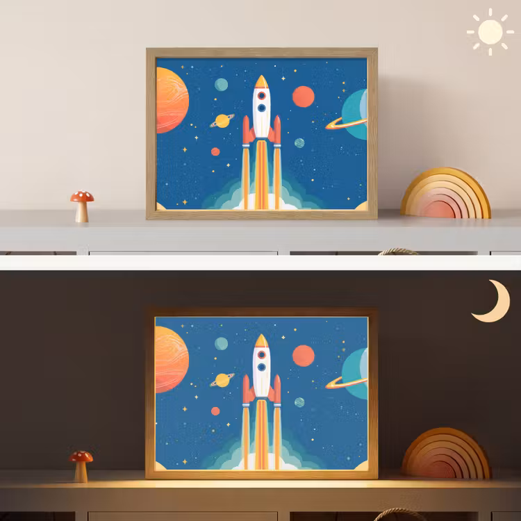 Lightbox - Wandlamp kinderkamer - Raket - Planeten - Ruimte — 6