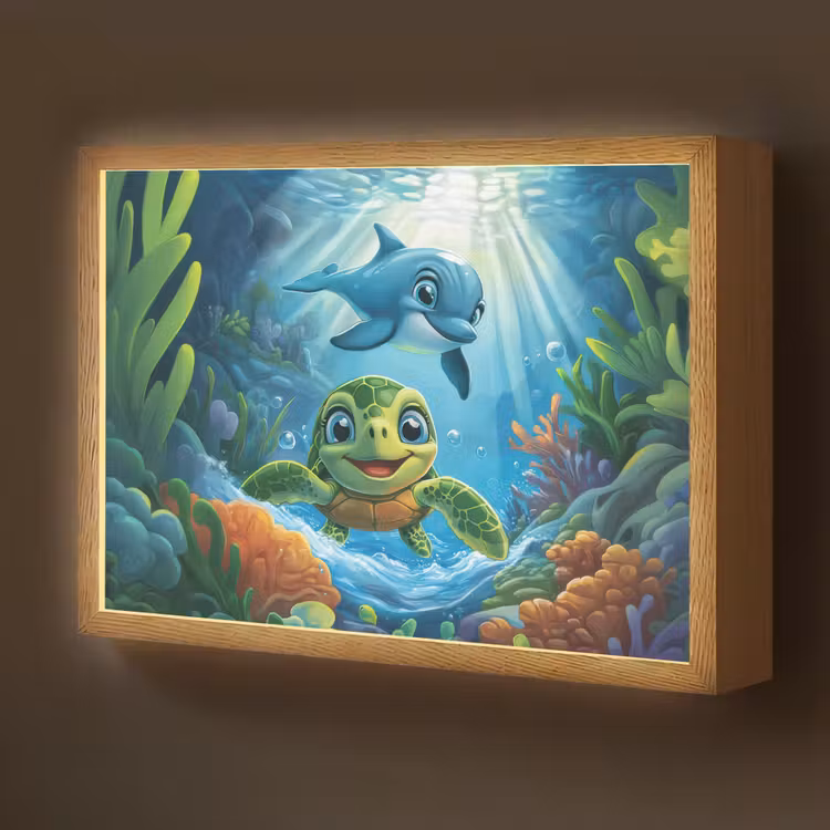 Lightbox - Wandlamp kinderkamer - Schildpad - Dolfijn - Oceaan — 1