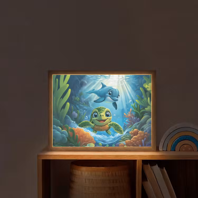 Lightbox - Wandlamp kinderkamer - Schildpad - Dolfijn - Oceaan — 2