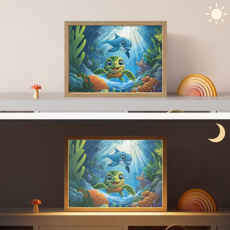 Lightbox - Wandlamp kinderkamer - Schildpad - Dolfijn - Oceaan — 6