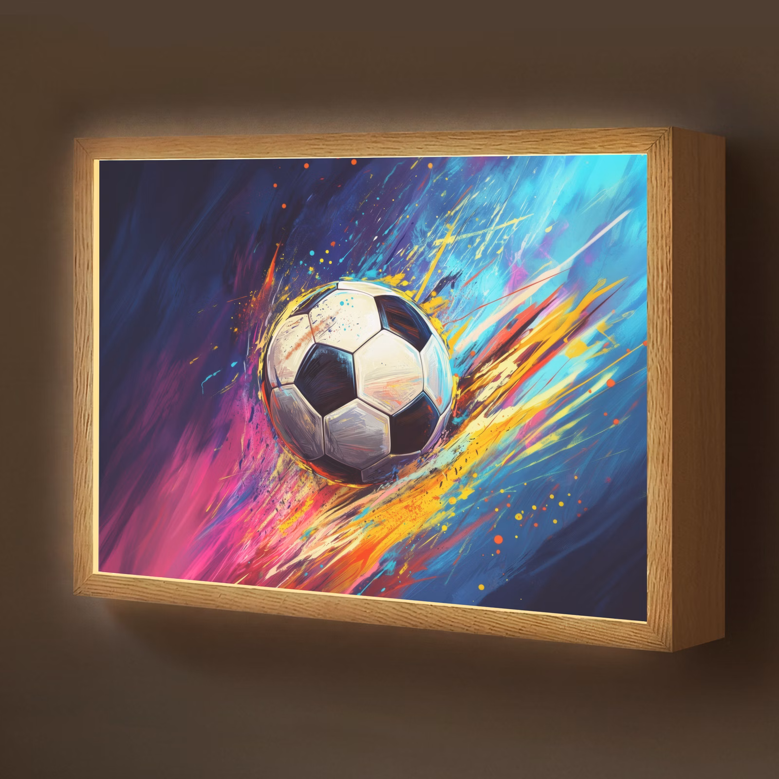 Lightbox - Wandlamp kinderkamer - Voetbal - Kleurrijk - Abstract - Penseelstreken — 1