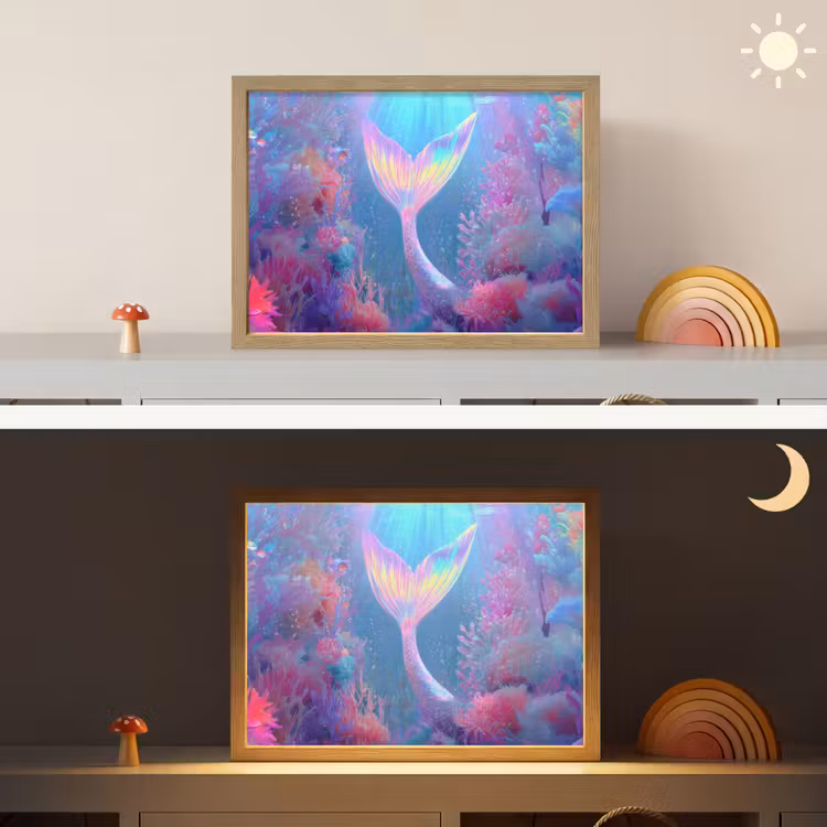 Lightbox - Wandlamp kinderkamer - Zeemeerminnenstaart - Koraal - Water — 6