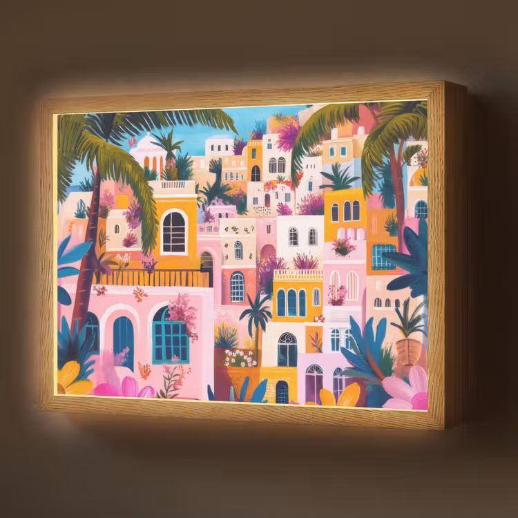 Lightbox - Wandlamp - Kleurrijk - Roze - Oranje - Geel - Bloemen — 1