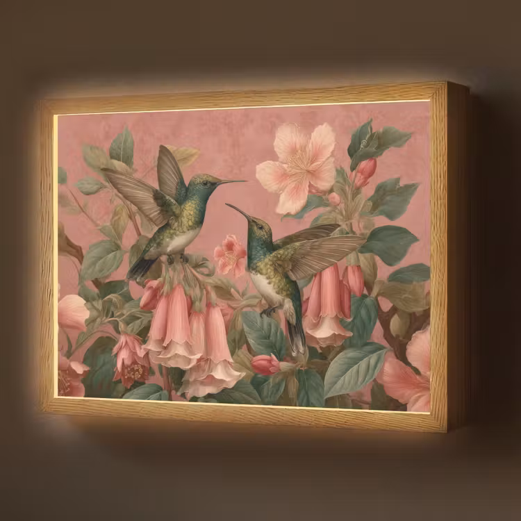 Lightbox - Wandlamp - Kolibries - Bloemen - Groen - Roze — 1