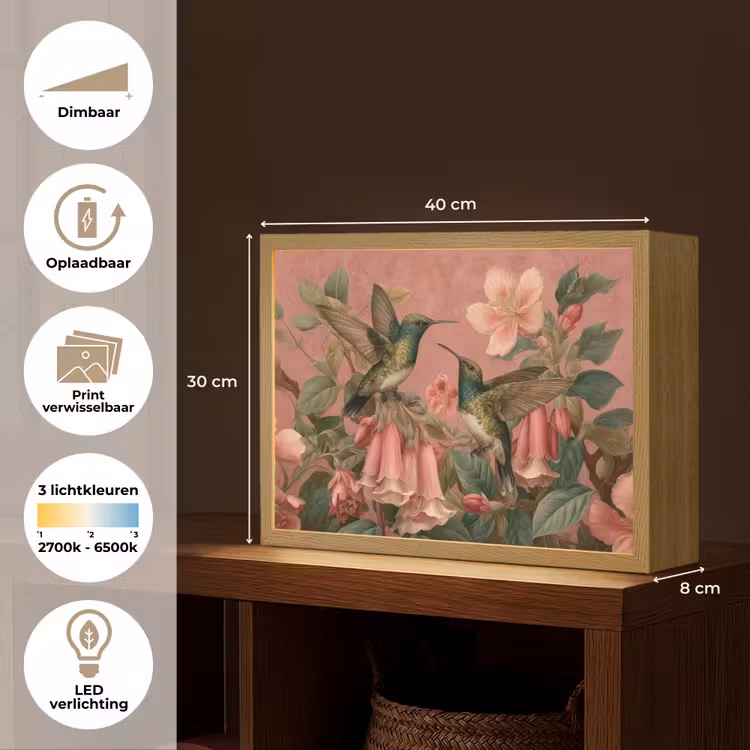 Lightbox - Wandlamp - Kolibries - Bloemen - Groen - Roze — 10