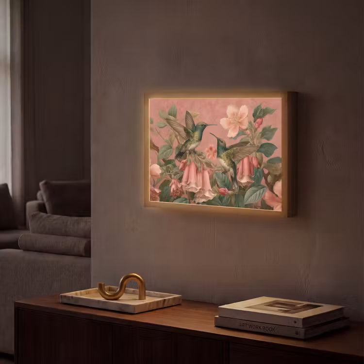 Lightbox - Wandlamp - Kolibries - Bloemen - Groen - Roze — 2
