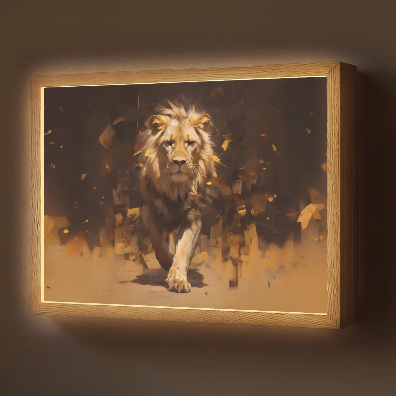 Lightbox - Wandlamp - Leeuw - Geschilderd - Abstract - Goud — 1