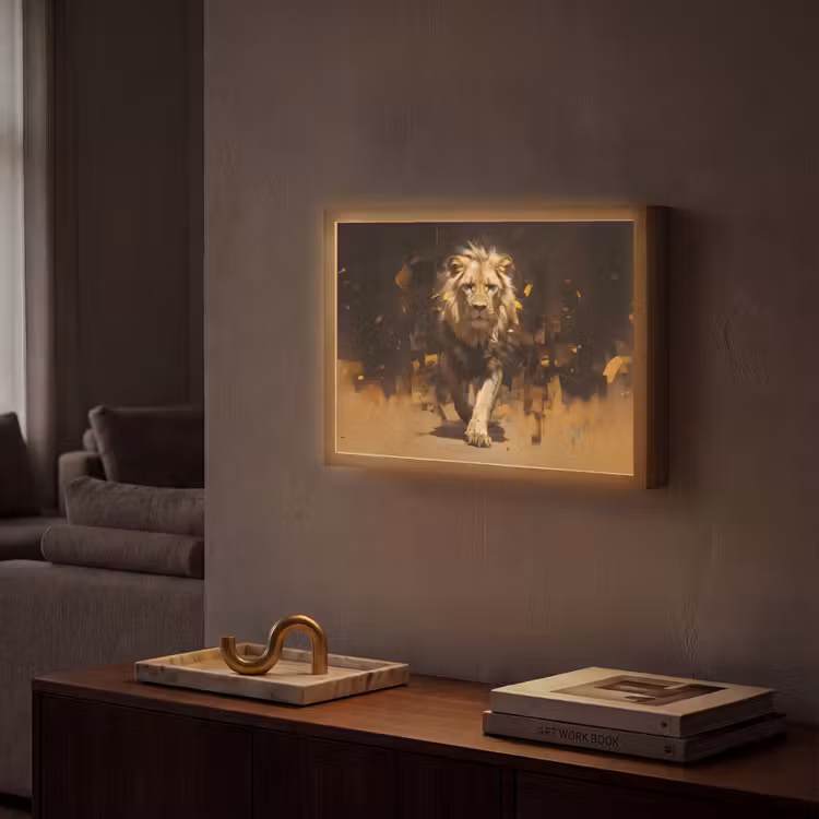 Lightbox - Wandlamp - Leeuw - Geschilderd - Abstract - Goud — 2