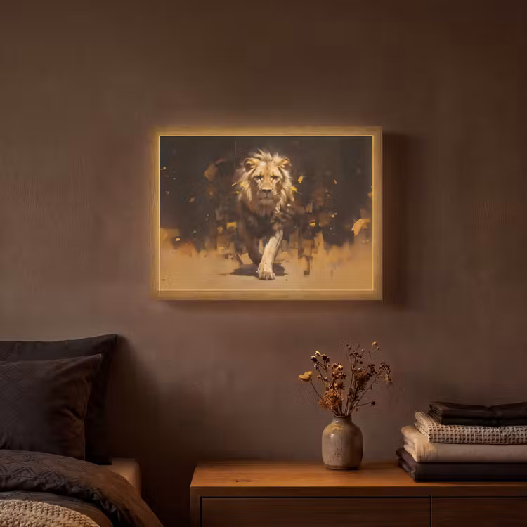 Lightbox - Wandlamp - Leeuw - Geschilderd - Abstract - Goud — 3