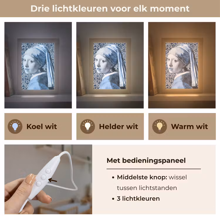 Lightbox - Wandlamp - Meisje met de parel - Johannes Vermeer - Delfts blauw — 7