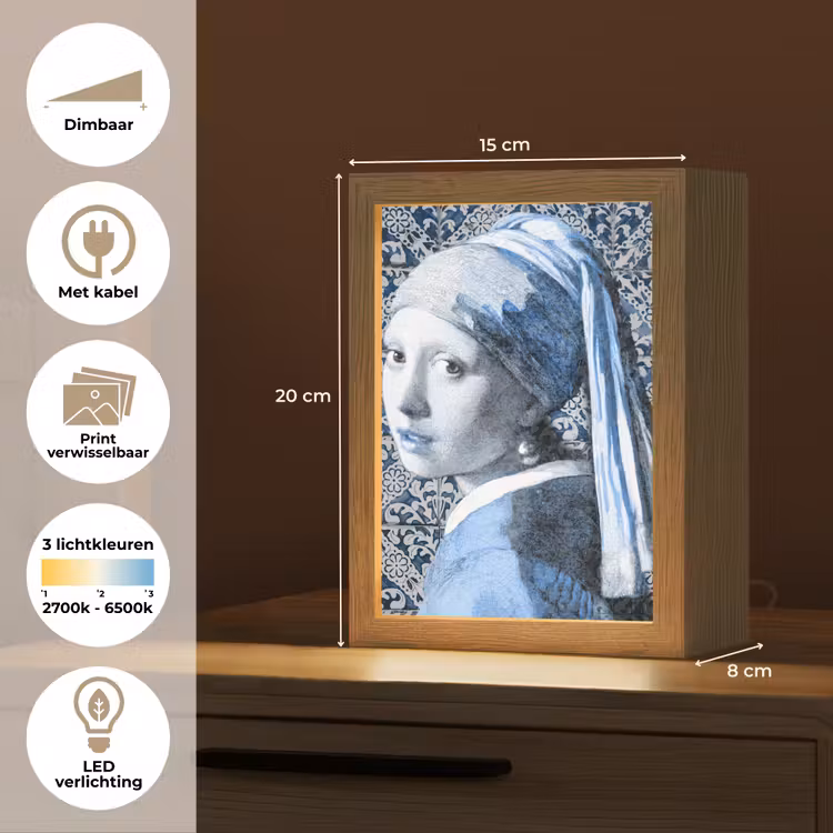 Lightbox - Wandlamp - Meisje met de parel - Johannes Vermeer - Delfts blauw — 9