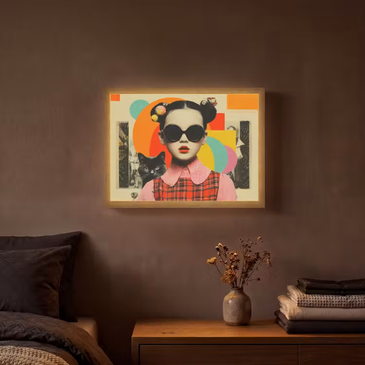 Lightbox - Wandlamp - Meisje - Zonnebril - Kat - Retro — 3