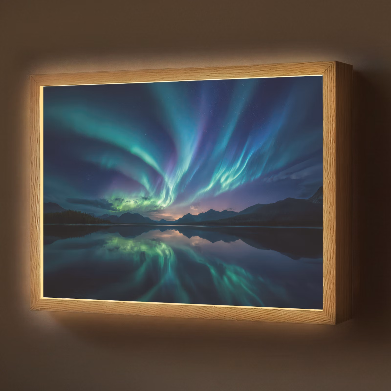 Lightbox - Wandlamp - Noorderlicht - Kleurrijk - Bergmeer — 1