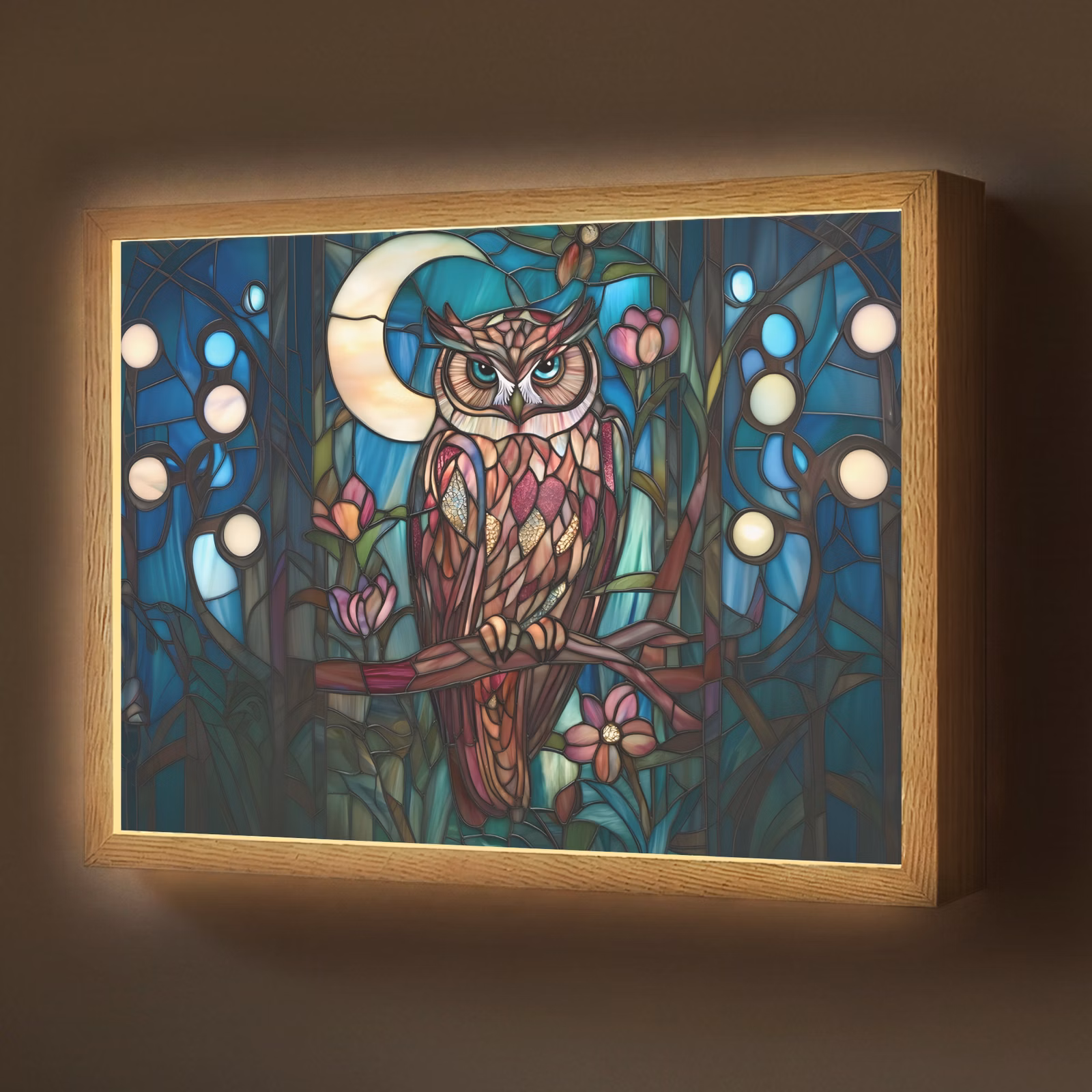 Lightbox - Wandlamp - Uil - Mozaïek - Maan - Nacht — 1