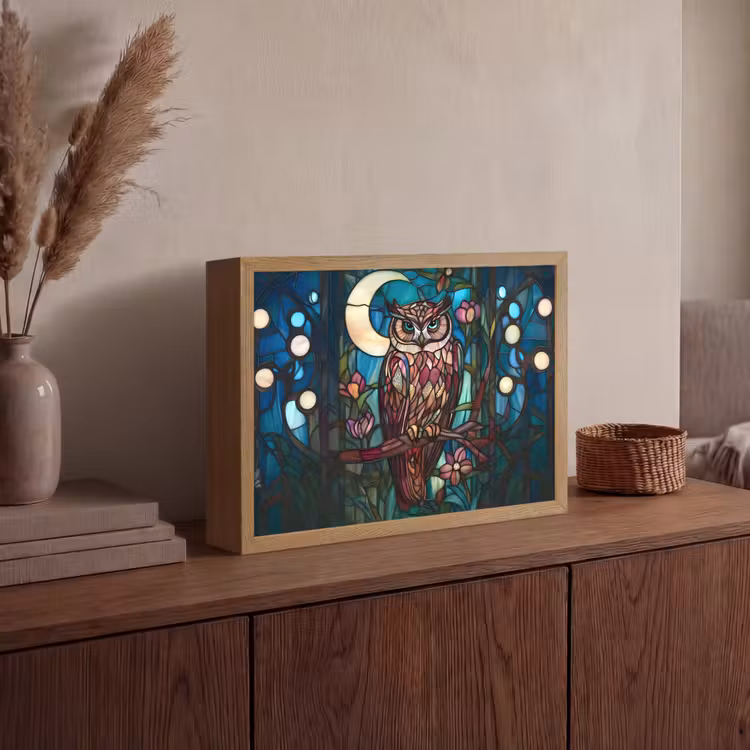 Lightbox - Wandlamp - Uil - Mozaïek - Maan - Nacht — 4