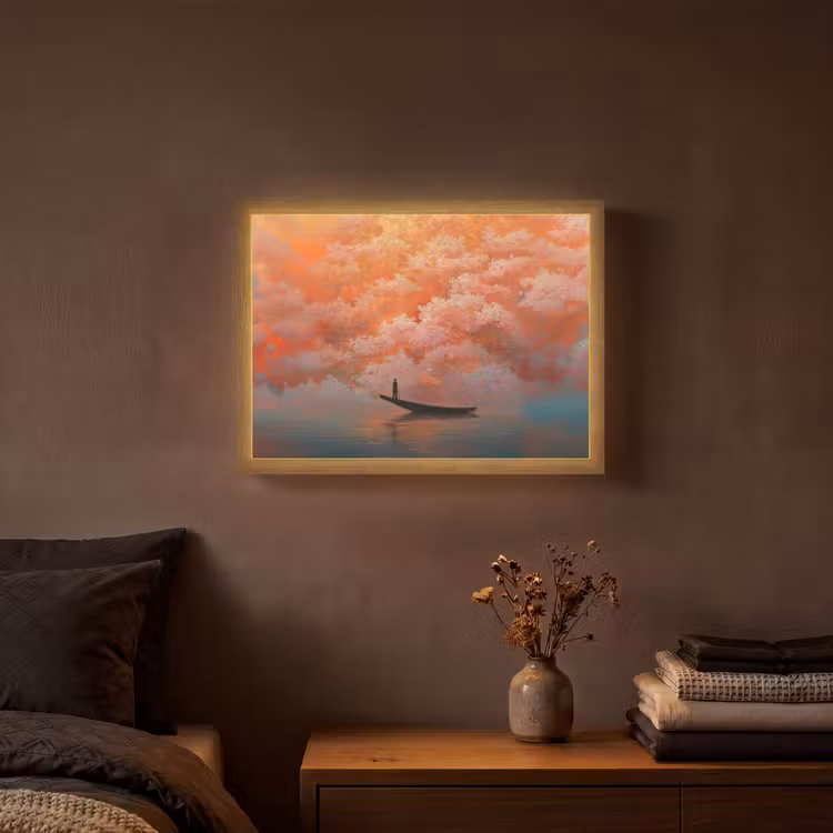 Lightbox - Wandlamp - Zee - Boot - Wolken - Oranje — 3