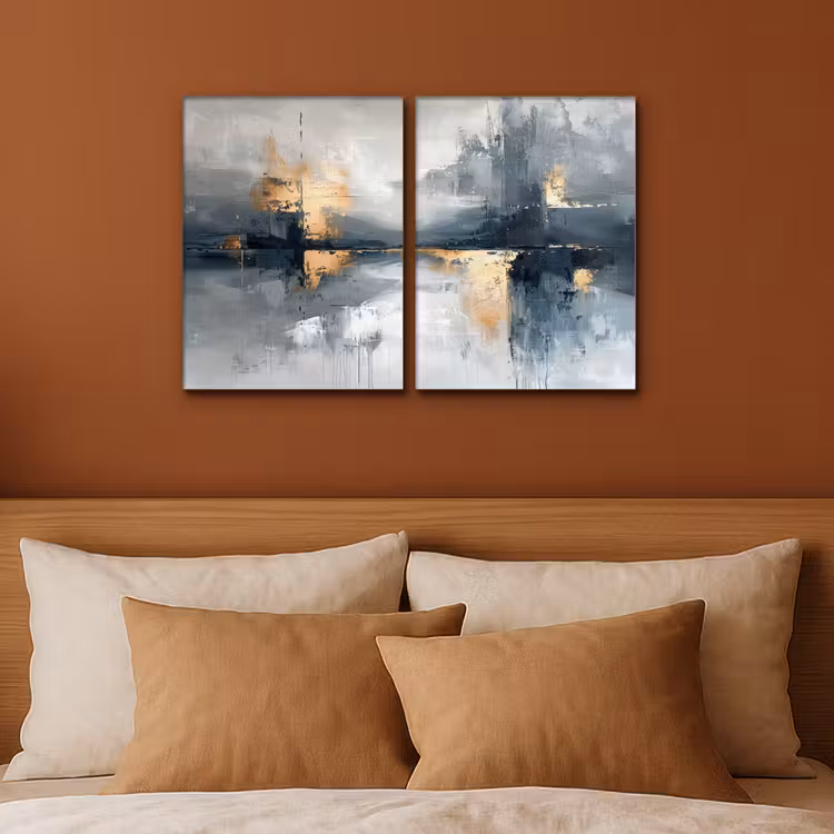 Meerluik schilderij - 2 luiken - Abstract - Grijs - Goud - Modern — 3