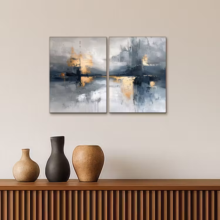 Meerluik schilderij - 2 luiken - Abstract - Grijs - Goud - Modern — 4
