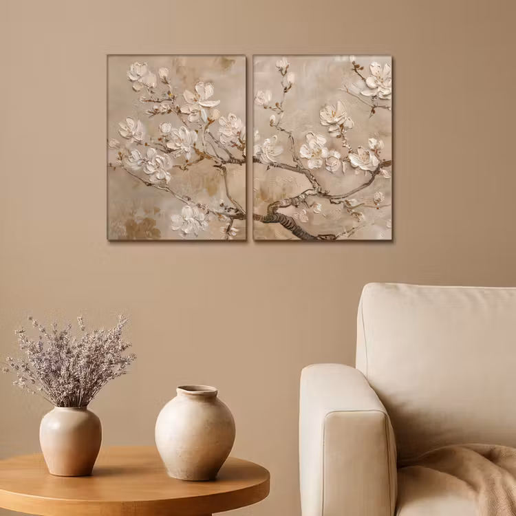 Meerluik schilderij - 2 luiken - Beige - Bloesem - Modern — 1