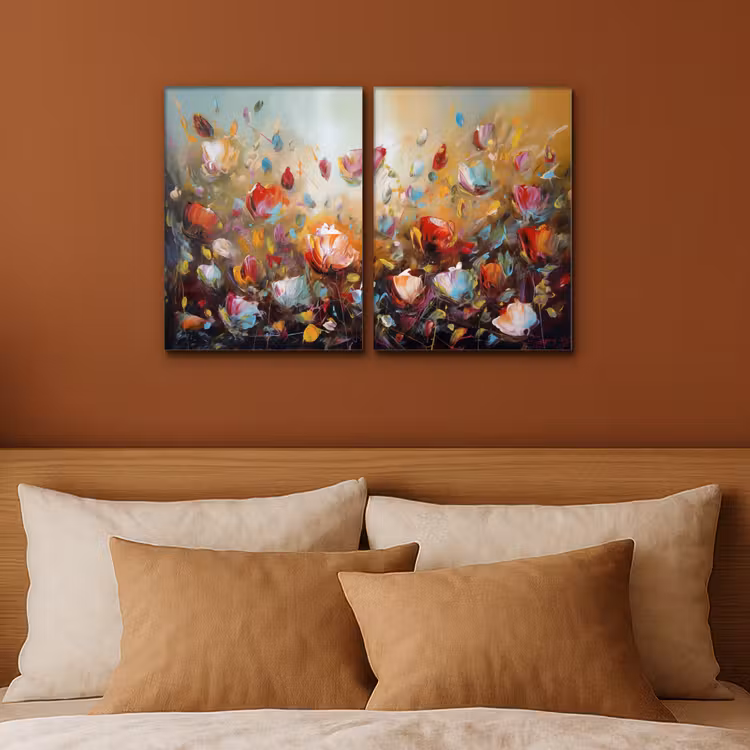Meerluik schilderij - 2 luiken - Bloemen - Abstract - Verflook - Kleurrijk — 3