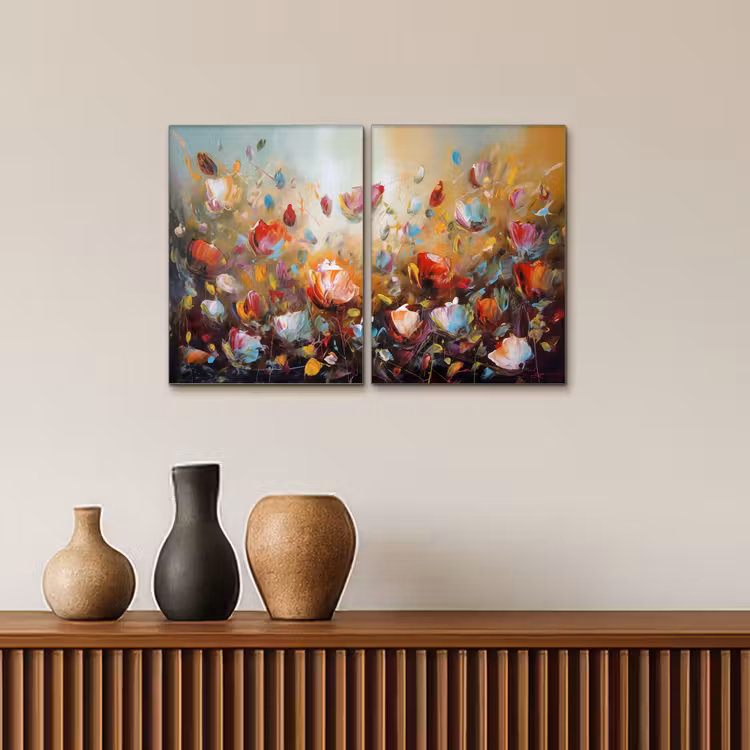 Meerluik schilderij - 2 luiken - Bloemen - Abstract - Verflook - Kleurrijk — 4