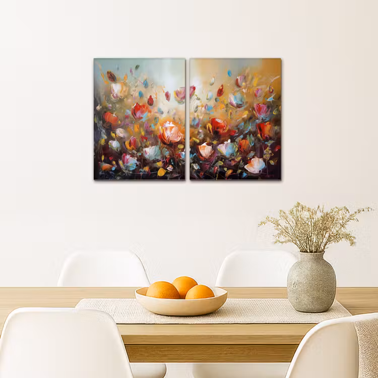 Meerluik schilderij - 2 luiken - Bloemen - Abstract - Verflook - Kleurrijk — 5