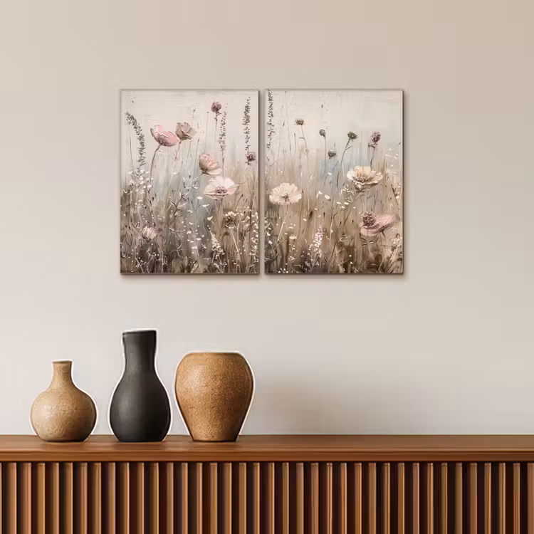 Meerluik schilderij - 2 luiken - Bloemen - Beige - Modern - Roze — 4
